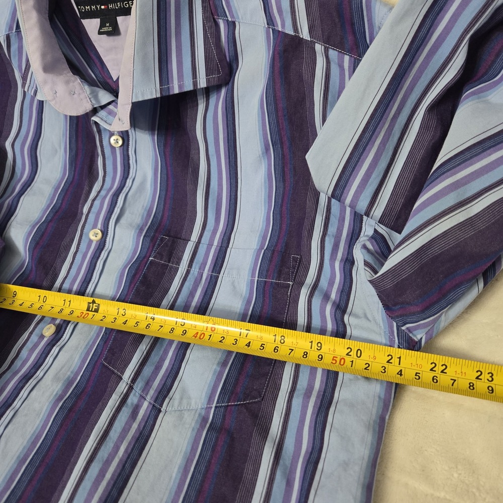 Tommy Hilfiger Shirt Men's M Blue Purpl Striped Long Sleeve Button Up 80's 2 Ply - Picture 9 of 15